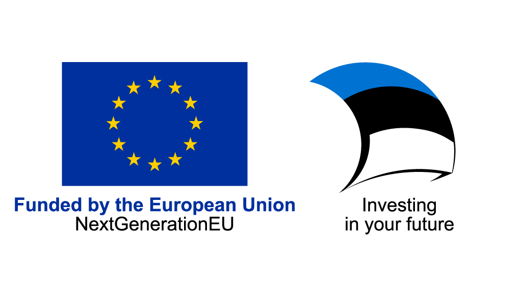 European Union flag with text 'Funded by the European Union' next to the Estonian flag and national emblem.