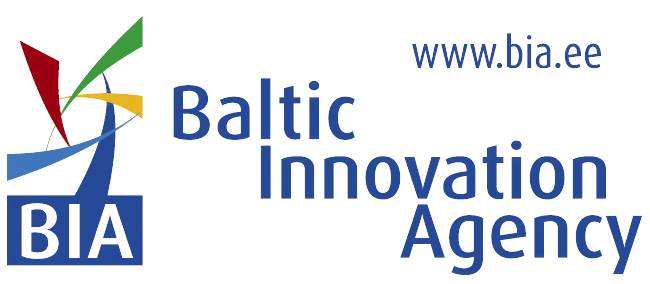 Baltic Innovation Agency logo with colorful abstract shapes and website www.bia.ee.